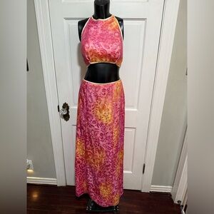 Two Piece Prom Homecoming Formal Pageant Size 8 Beaded Top Adjustable Long Skirt
